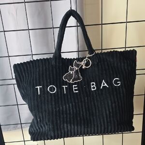 Women's Corduroy Black Tote Bag